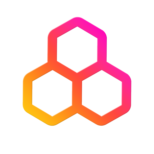 three pink hexagons with their corners touching making a piramid